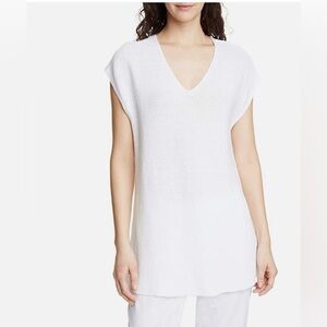 Eileen Fisher White Organic Cotton Organic Linen V-Neck Sleeveless Sweater Tank